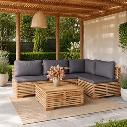 Premium 5 Piece Garden Lounge Set with Teak Wood and Cushions