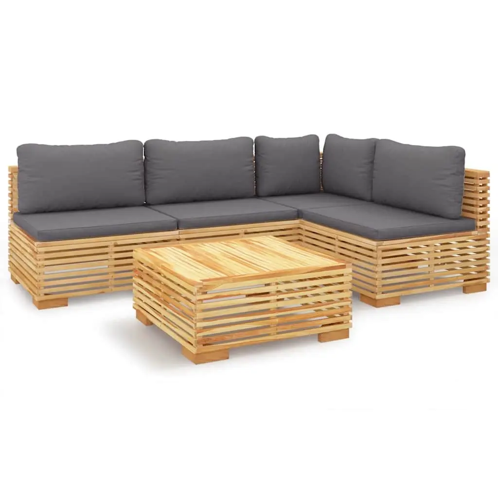 5 Piece Garden Lounge Set with Teak Wood and Cushions