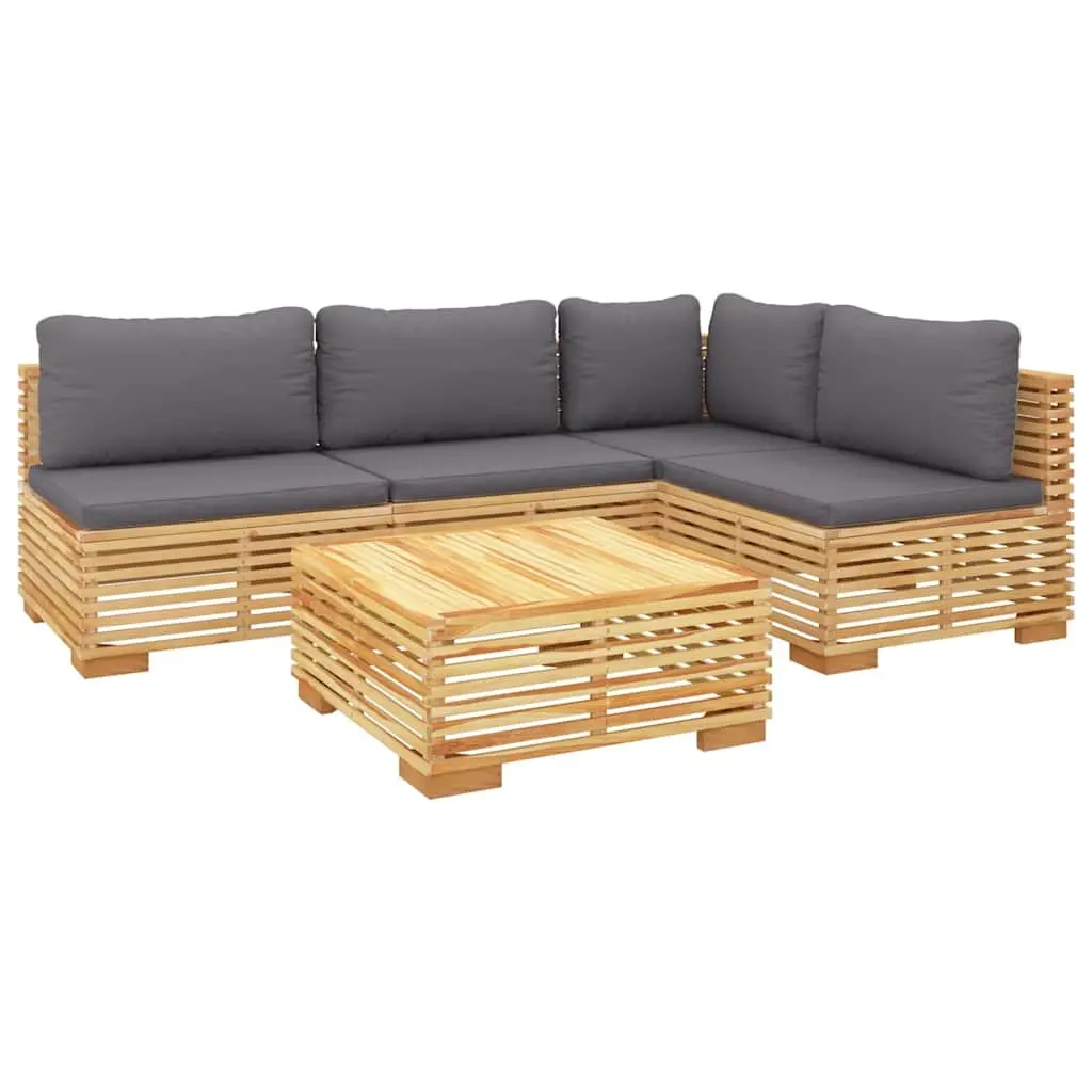5 Piece Garden Lounge Set with Teak Wood and Cushions
