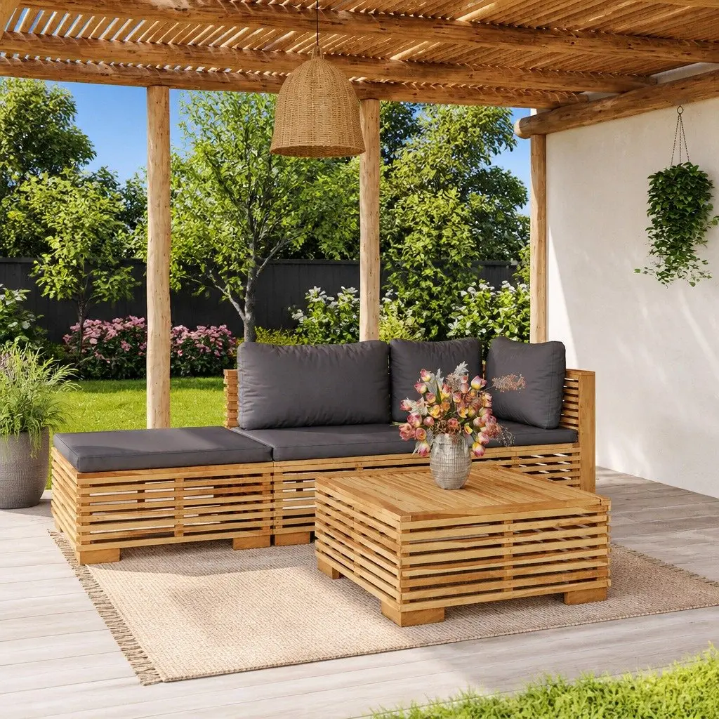 Garden Lounge Set Solid Wood 4 Piece Brown