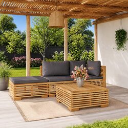 Solid Wood Brown 4 Piece Garden Lounge Set with Cushions