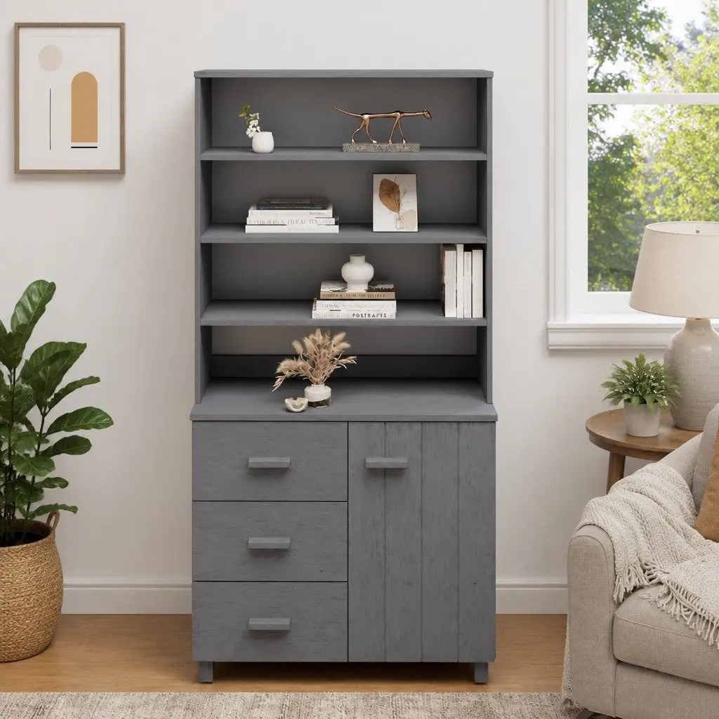Highboard Wooden Grey 1 Door 3 Drawers 3 Shelves
