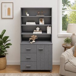 Stylish Wooden Highboard Sideboard Storage Cabinet in Grey