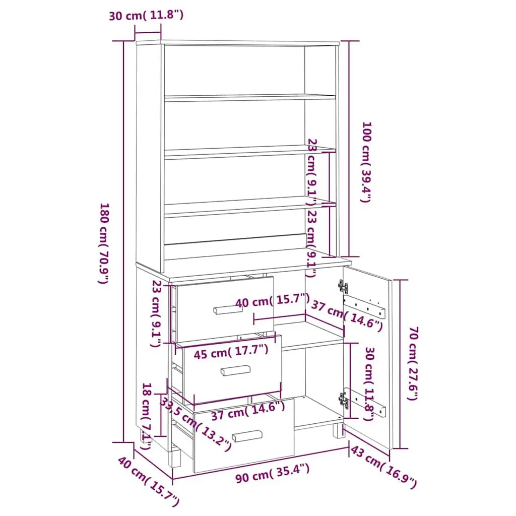 Highboard Wooden Grey 1 Door 3 Drawers 3 Shelves