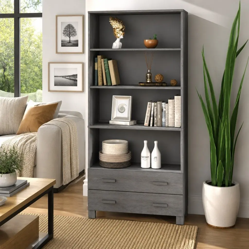 Highboard Sideboard Cabinet with Grey Shelves
