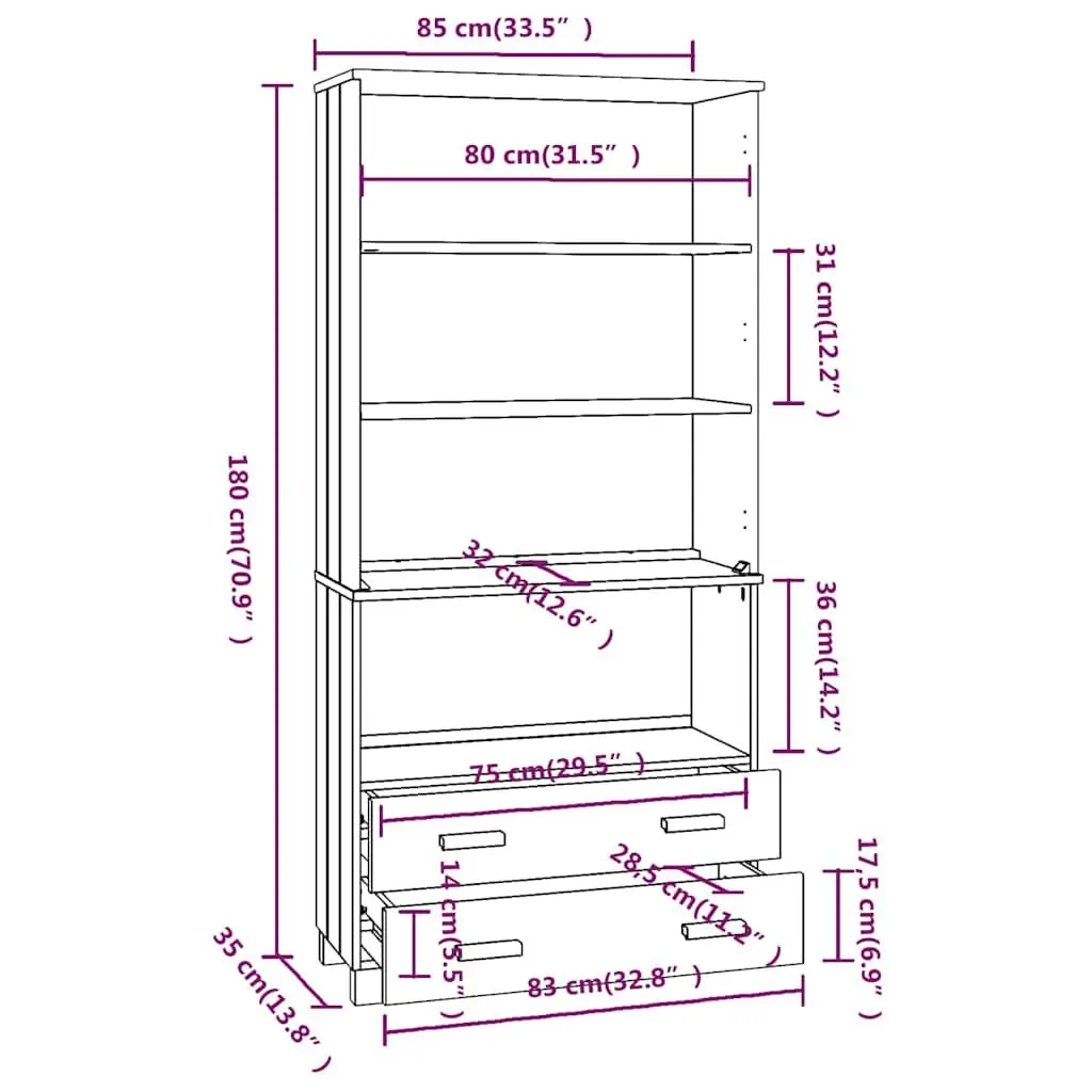 Highboard Sideboard Cabinet with Grey Shelves