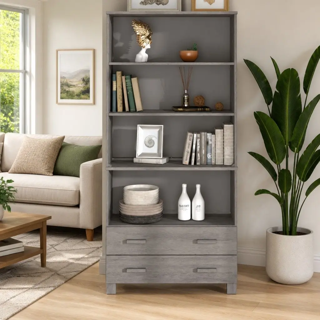 Solid Pine Highboard Cabinet with Grey Finish