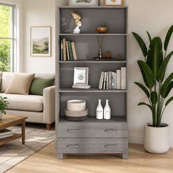 Durable Solid Pine Highboard Cabinet with Grey Finish