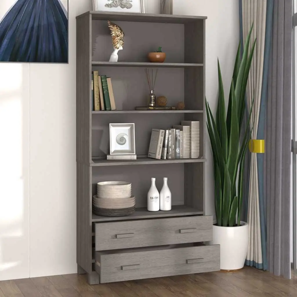 Solid Pine Highboard Cabinet with Grey Finish
