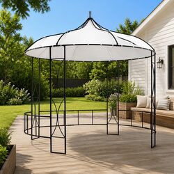 Round White Outdoor Gazebo 300x290cm with Vented Roof