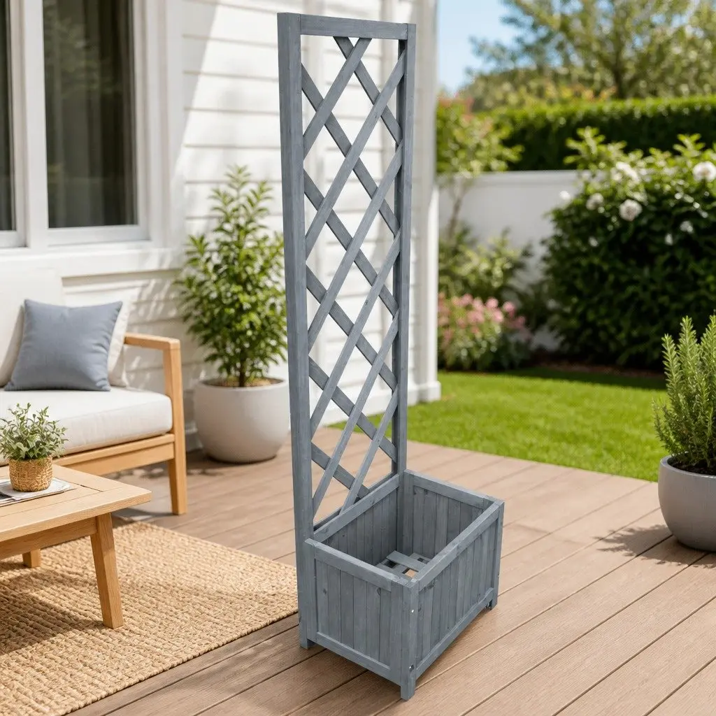 Wooden Trellis Planter Solid Firwood 40x30x135 cm Grey