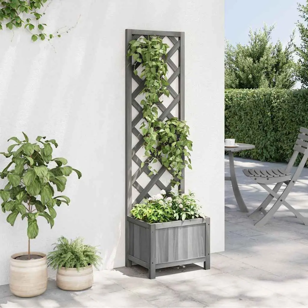 Wooden Trellis Planter Solid Firwood 40x30x135 cm Grey