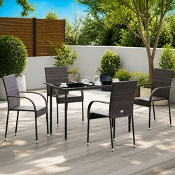 Stackable Outdoor Chairs 4 pcs PE Rattan Garden Patio Dining Seating Brown