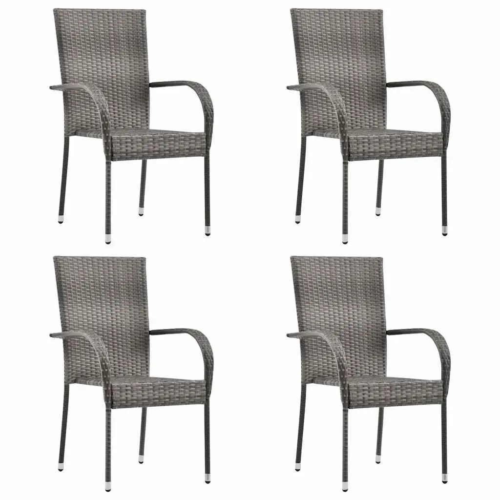 Stackable Outdoor Chairs PE Rattan Steel Frame Grey 4 Piece