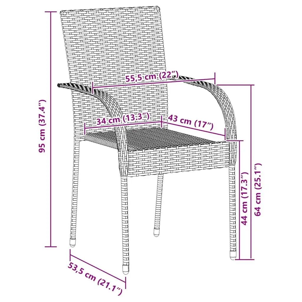 Outdoor Stackable Chairs 6 Piece Set Poly Rattan Garden Patio Dining Seating