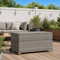 Sturdy Grey Poly Rattan Outdoor Storage Box with Wheels