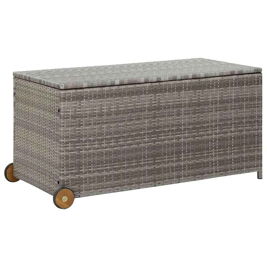 Grey Poly Rattan Outdoor Storage Box with Wheels