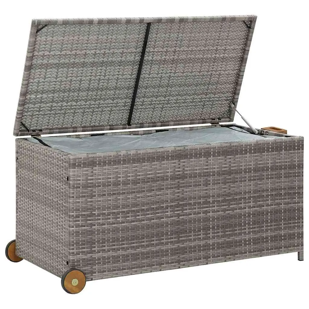 Grey Poly Rattan Outdoor Storage Box with Wheels
