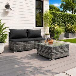 3-Piece Modular Patio Lounge Set with Cushions in Grey