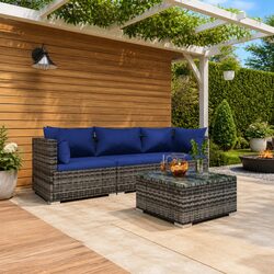 Durable 4 Piece Grey Poly Rattan Garden Lounge Set