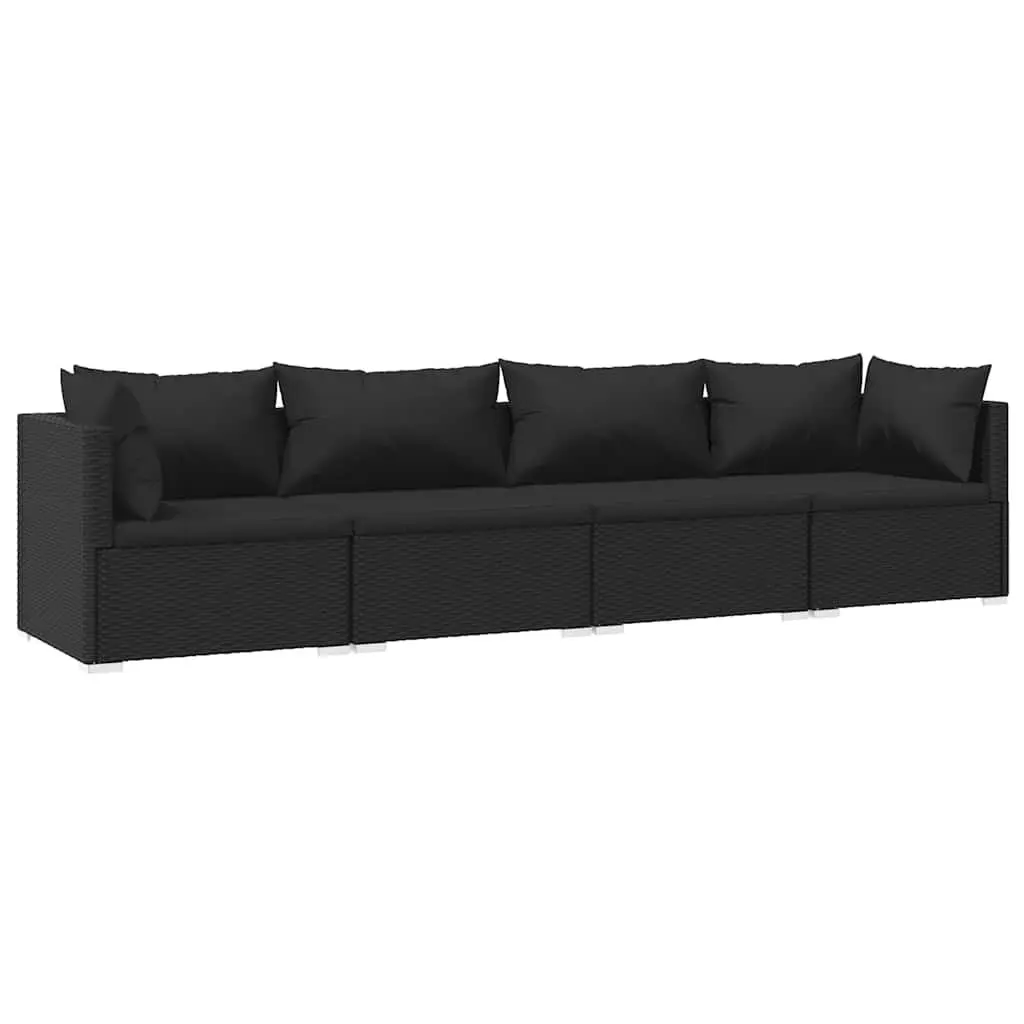 Garden Lounge Set PE Rattan 4 Piece Black with Cushions