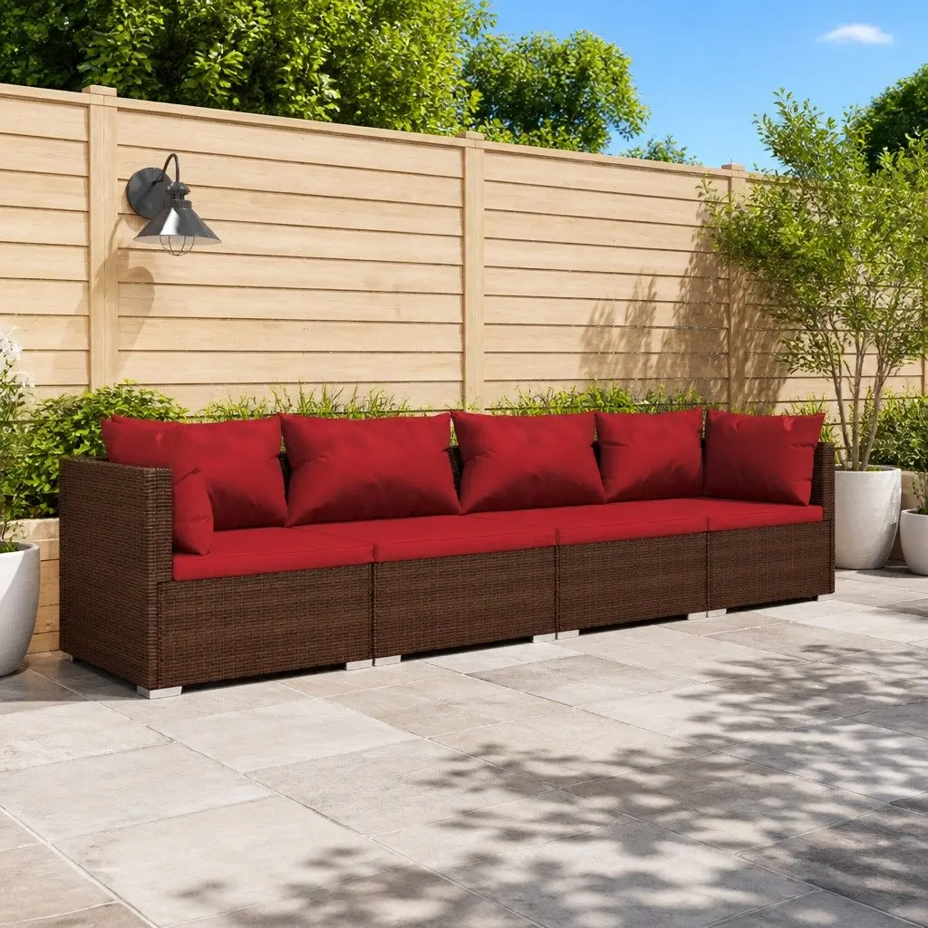 Outdoor Lounge Set Poly Rattan 4 Piece Brown Modular Patio Furniture