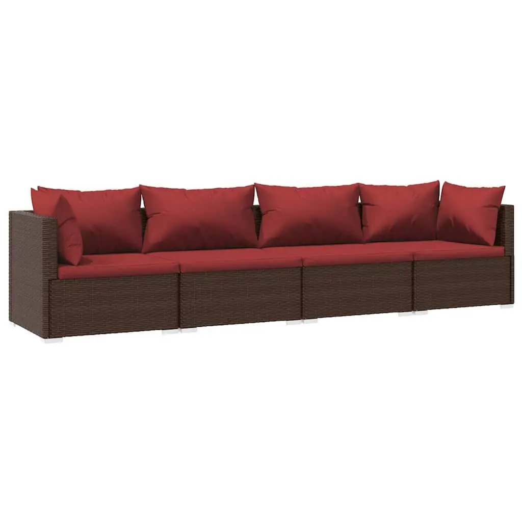 Outdoor Lounge Set Poly Rattan 4 Piece Brown Modular Patio Furniture