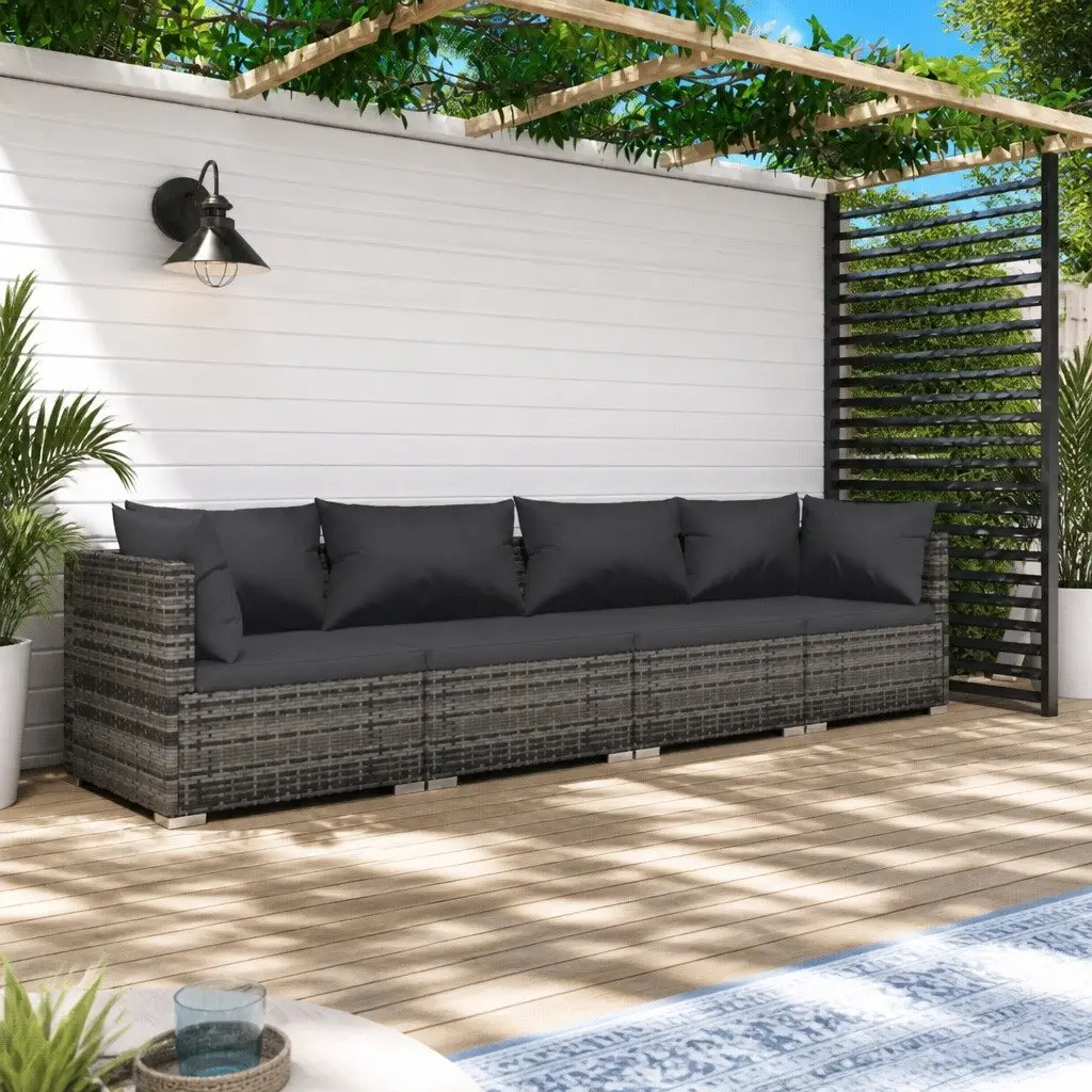 Modular Garden Lounge Set Poly Rattan 4 Piece Outdoor Patio Furniture Grey