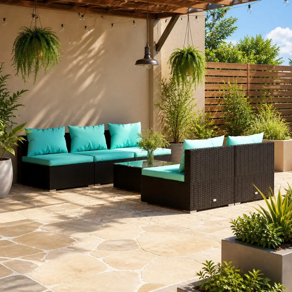 Modular 6-Piece Poly Rattan Garden Lounge Set