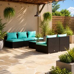 Modular 6-Piece Poly Rattan Garden Lounge Set