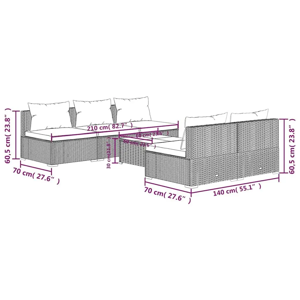 Modular 6-Piece Poly Rattan Garden Lounge Set