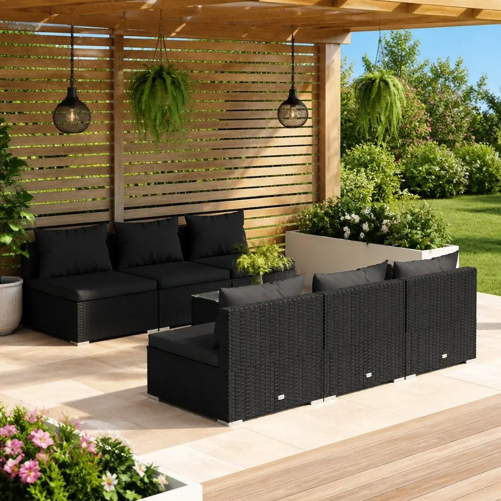 7 Piece Black Modular Garden Lounge Set