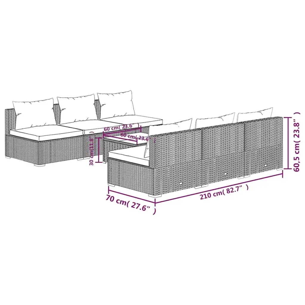 7 Piece Black Modular Garden Lounge Set