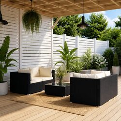 Durable 5 Piece Poly Rattan Garden Lounge Set with Cushions