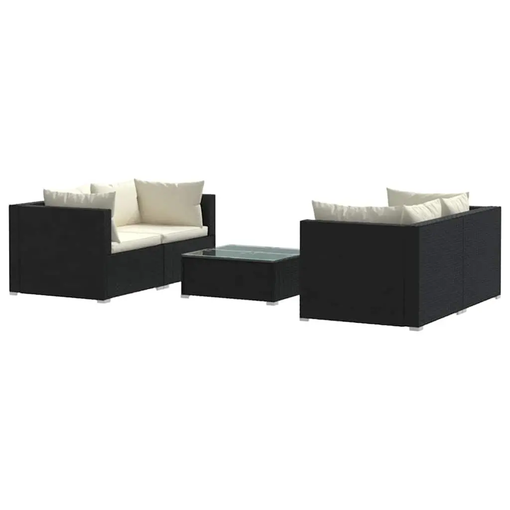 5 Piece Poly Rattan Garden Lounge Set Black Modular Outdoor Furniture