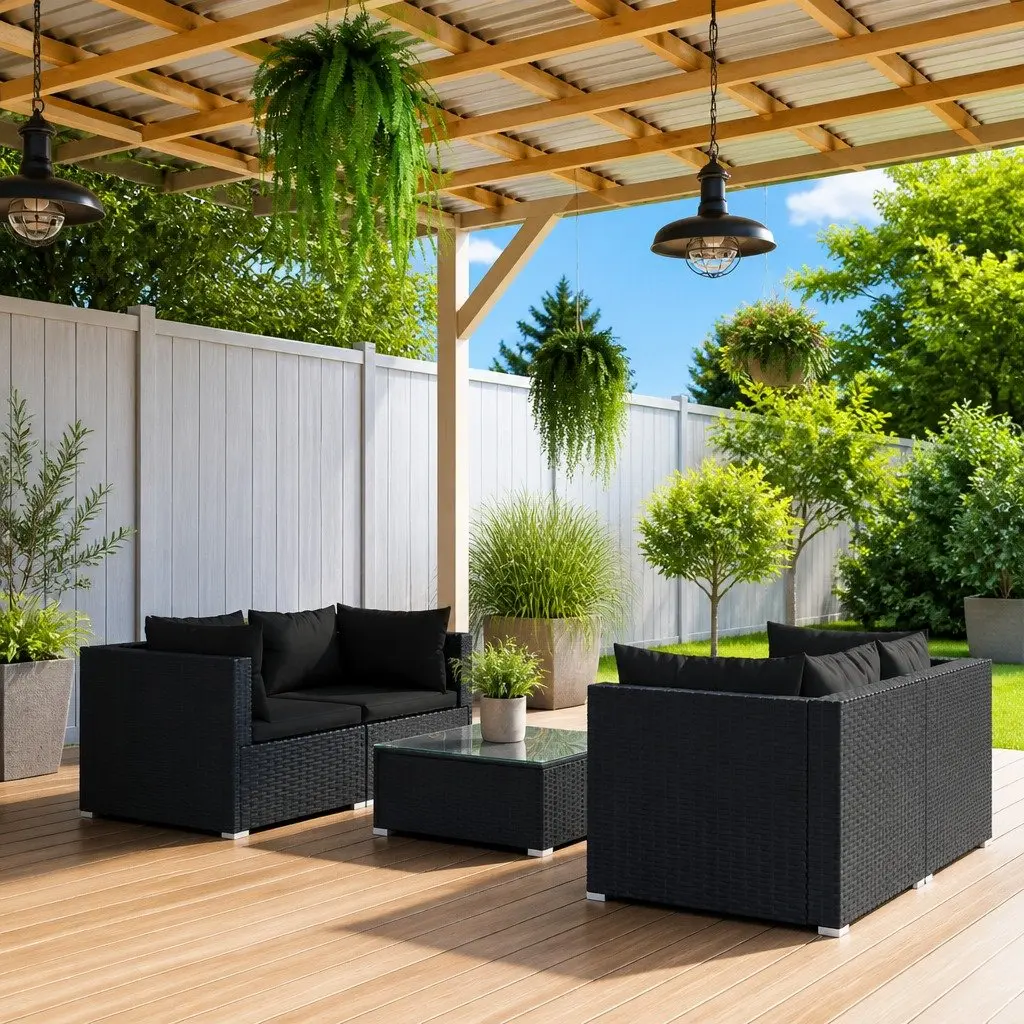 5 Piece Modular Garden Lounge Set with Cushions in Black