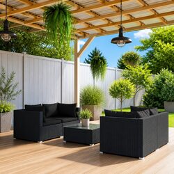 Premium 5 Piece Modular Garden Lounge Set with Cushions in Black