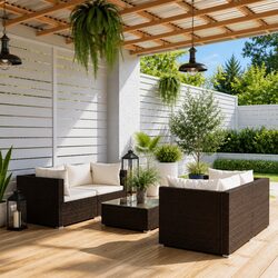 Durable 5 Piece Poly Rattan Garden Lounge Set with Cushions