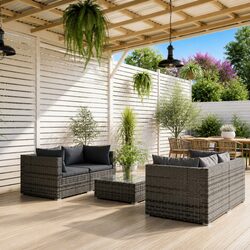 5-Piece Grey Poly Rattan Garden Lounge Set with Cushions