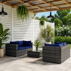 5 Piece Grey Poly Rattan Outdoor Lounge Set with Cushions