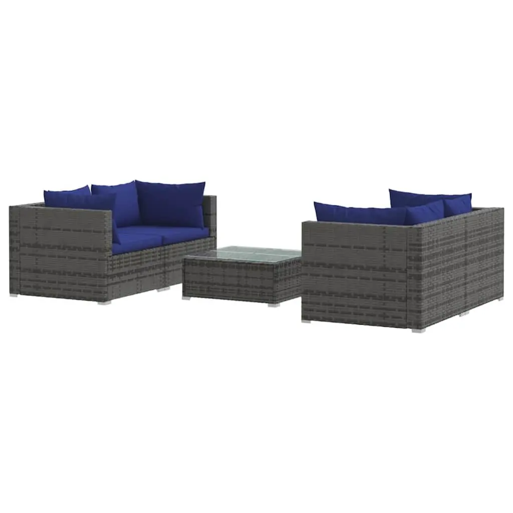 5 Piece Grey Poly Rattan Outdoor Lounge Set with Cushions
