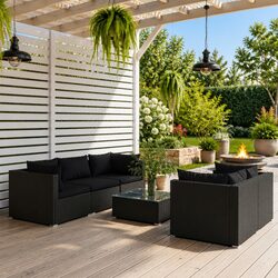 High-Quality 6 Piece Poly Rattan Garden Lounge Set