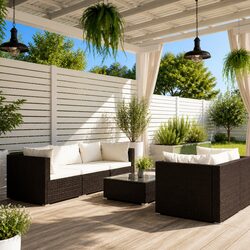 Sturdy Modular Outdoor Lounge Set 6 Pieces with Cushions in Brown Rattan