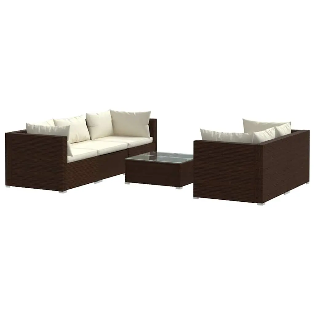 Garden Lounge Set Modular Outdoor Furniture 6 Piece Water-resistant PE Rattan Powder-coated Steel Frame Brown