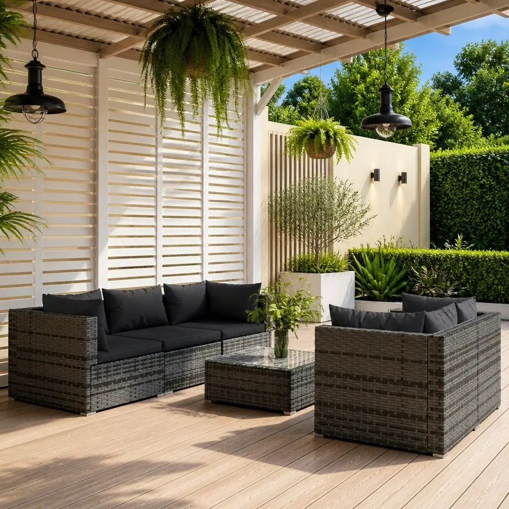 6 Piece Modular Lounge Set PE Rattan Outdoor Furniture Grey