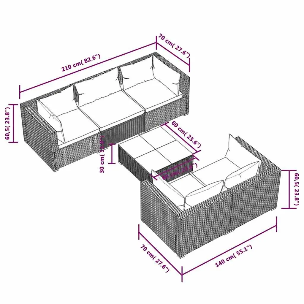 6-Piece Modular Garden Lounge Set for Outdoor Use