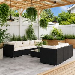 Garden Lounge Set 8 Piece Modular Outdoor Seating Black with Cushions