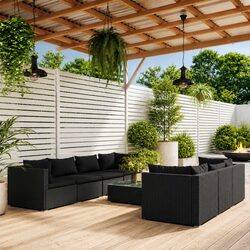 8 Piece Black Poly Rattan Garden Lounge Set with Cushions
