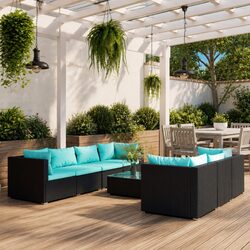 Premium Black Rattan 8 Piece Garden Lounge Set