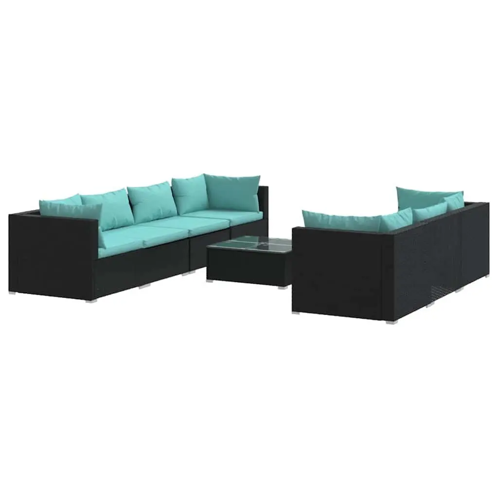 Black Rattan 8 Piece Garden Lounge Set